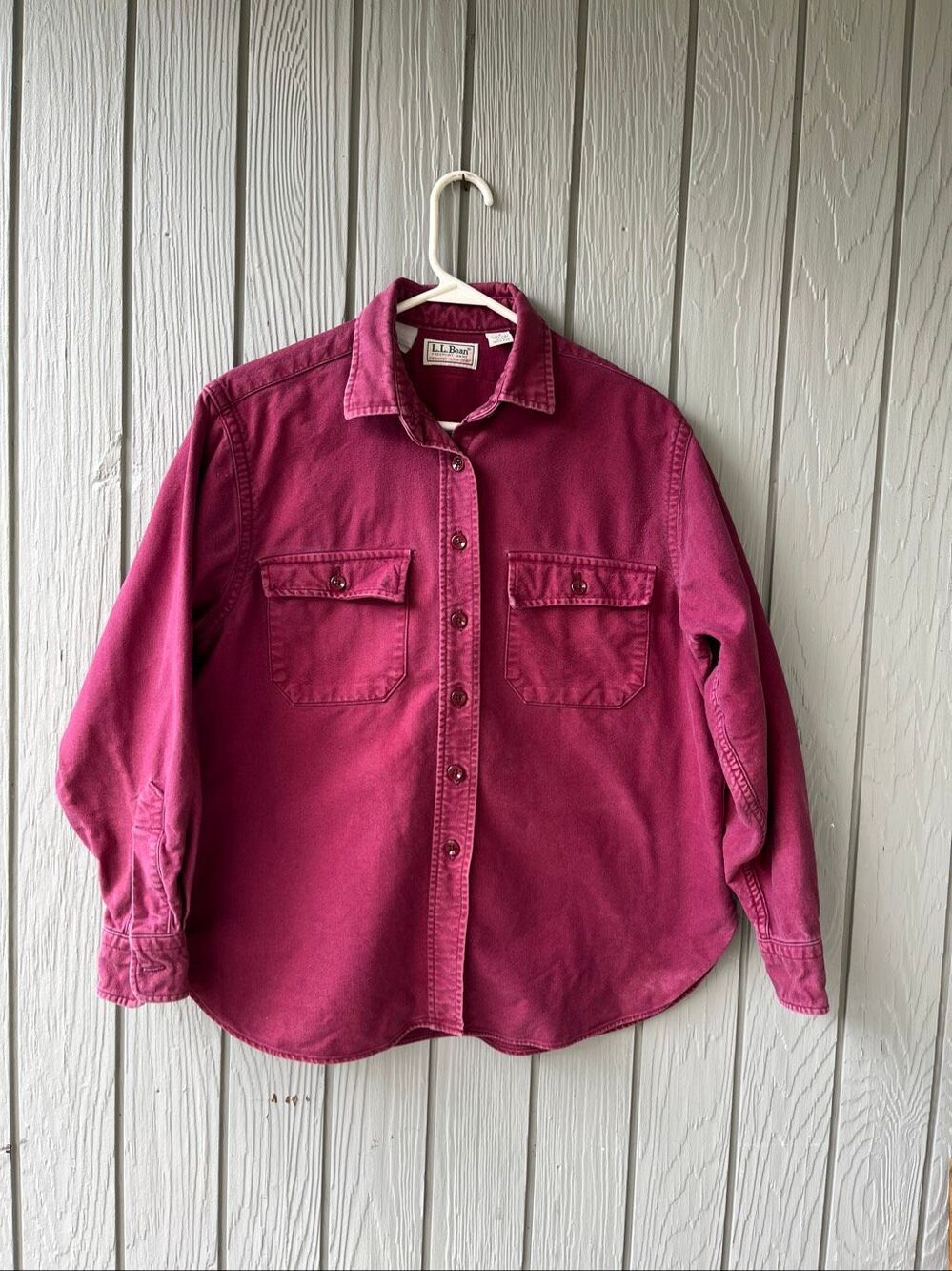 VTG L.L.Bean Chamois Cloth Shirt 12 Burgundy USA Faded Workwear Cotton